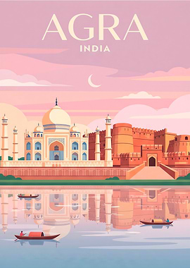 Agra India Taj Mahal Travel Poster