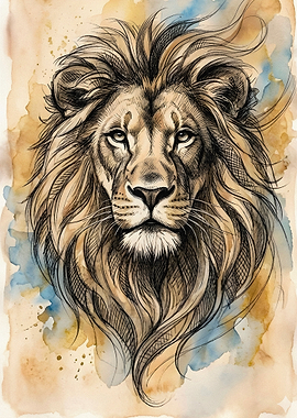Majestic Lion Watercolor Portrait