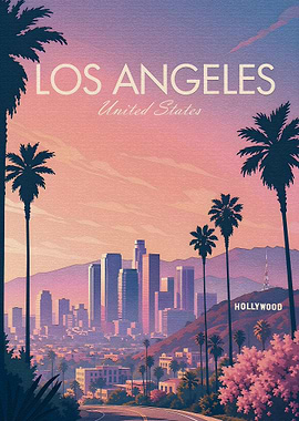 Los Angeles Skyline Vintage Poster