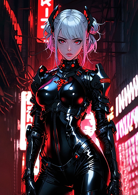 Cyberpunk Anime Girl in Black Suit
