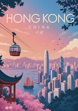 Hong Kong Skyline with Cable Car