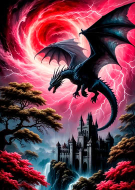Dragon Over Castle During Storm