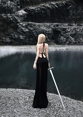 Woman in black dress with sword
