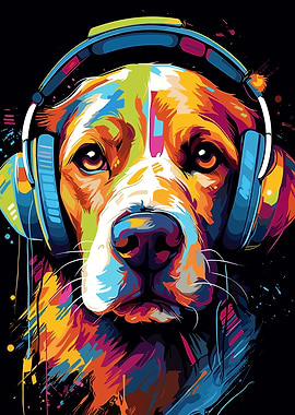 Colorful Dog Wearing Headphones