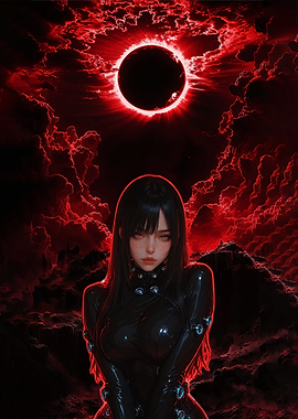 Goth Anime Girl Under Red Eclipse