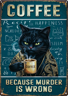 Black Cat Coffee Lover Metal Sign