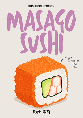 Masago Sushi Minimalist Poster – Capelin Roe Japanese Sushi Roll Wall Art