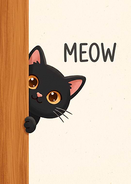Cute Black Cat Peeking Out Meow