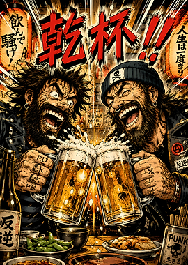 Two Men Toasting with Beer