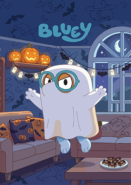 Bluey in a Ghost Costume for Halloween