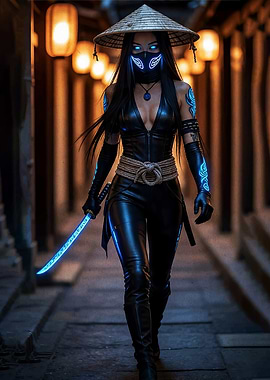 Cyberpunk Ninja with Glowing Katana
