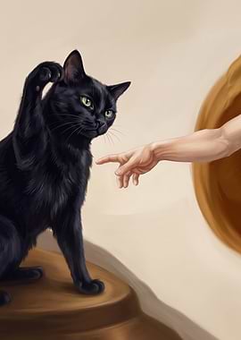 Cat and God's Hand Reaching Out