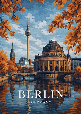 Berlin cityscape with autumn foliage