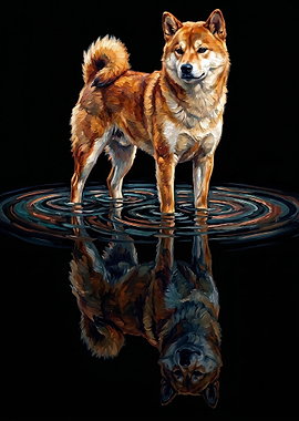 Shiba Inu in Water Reflection