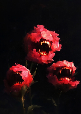 Demonic Red Flowers with Teeth