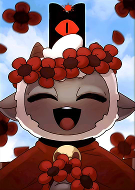 Cute Lamb Character with Flowers