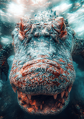 Close-up of an aggressive alligator underwater