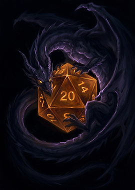 Dragon guarding a D20 die