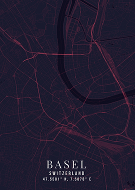 Basel Switzerland Map Art