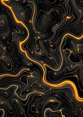 Abstract Topographic Lines with Glowing Orange