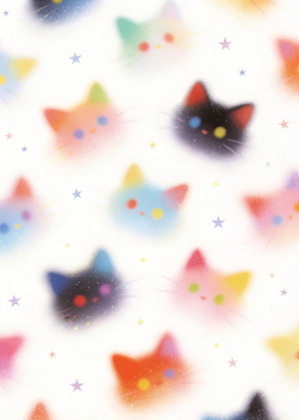 Cute Rainbow Cat Faces with Stars