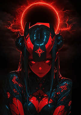 Demonic Anime Girl with Red Halo