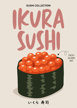 Ikura Sushi Minimalist Poster – Japanese Salmon Roe Gunkan Wall Art