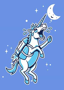 Enthusiastic Unicorn in Space Going To The Moon