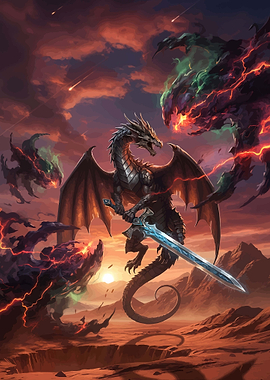 Dragon Warrior Battling Monsters