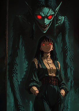 Girl and Monster with Red Eyes