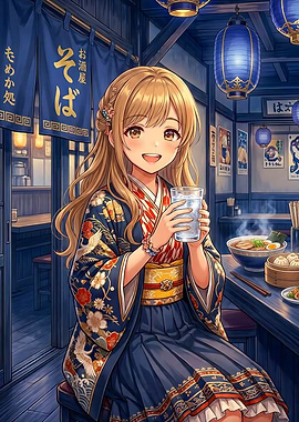 Anime Girl in Kimono at Ramen Shop