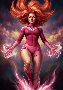 Superhero with Fiery Hair and Energy Blasts
