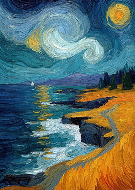 Starry Night Coastal Landscape