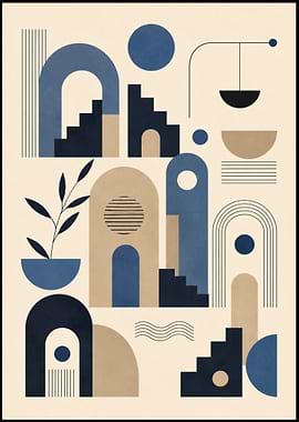 Boho Minimalist Geometric Architecture Art, Abstract Geometric Mid-Century Modern Art