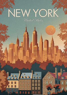 New York City Skyline Vintage Poster
