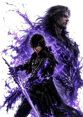 Two men with purple energy