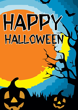 Happy Halloween Pumpkins and Bats