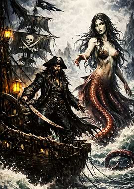 Pirate Captain and Mermaid Encounter