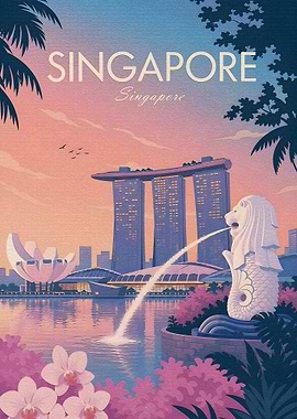 Singapore Skyline Vintage Poster