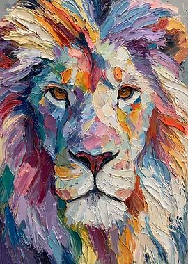 Vibrant Lion Portrait Painting