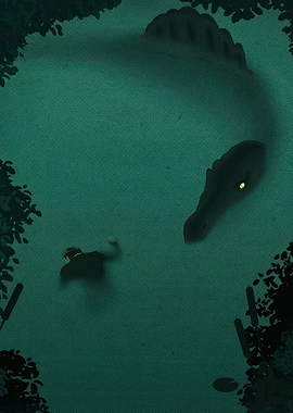 Dragon and Swimmer in Dark Water
