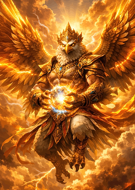 Golden Griffin Warrior with Energy Orb