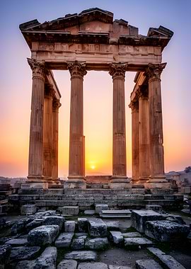 Ancient Temple Ruins at Sunset