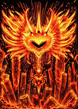 Fiery Phoenix Over Molten Landscape