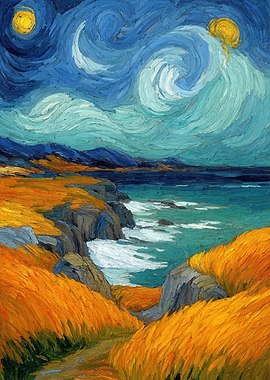 Starry Night Coastal Landscape