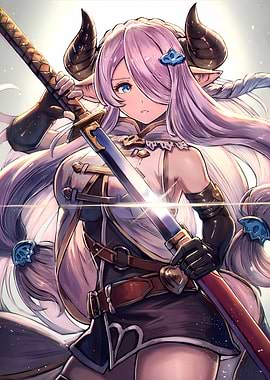 Anime Girl with Horns and Sword