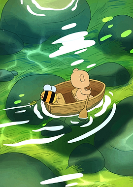 Bear and Bee Boating in River