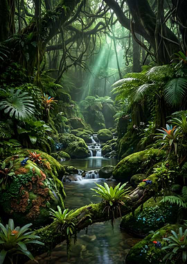 Enchanted Rainforest Stream with Frogs