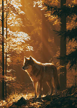 Wolf in Golden Forest Light