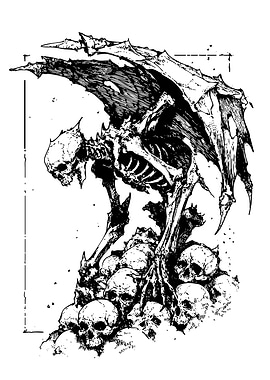 Demonic Skeleton Over Skulls